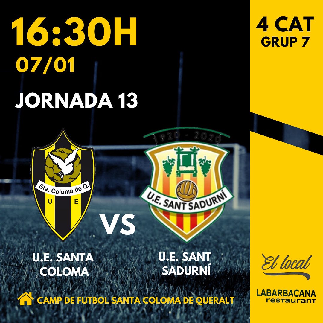 UESantaColoma's tweet photo. 𝗣𝗔𝗥𝗧𝗜𝗧 𝟭𝗥 𝗘𝗤𝗨𝗜𝗣 𝗠𝗔𝗦.

Arranquem aquest 2️⃣0️⃣2️⃣3️⃣ amb una tarda de futbol al 𝗠𝗽𝗮𝗹. 𝗱𝗲 𝗦𝗮𝗻𝘁𝗮 𝗖𝗼𝗹𝗼𝗺𝗮 𝗱𝗲 𝗤𝘂𝗲𝗿𝗮𝗹𝘁, on els nois del primer equip rebran al @UeSantSadurni , quart classificat a nomès cinc punts dels nostres.
(1/2) https://t.co/EHcWwRDgRx