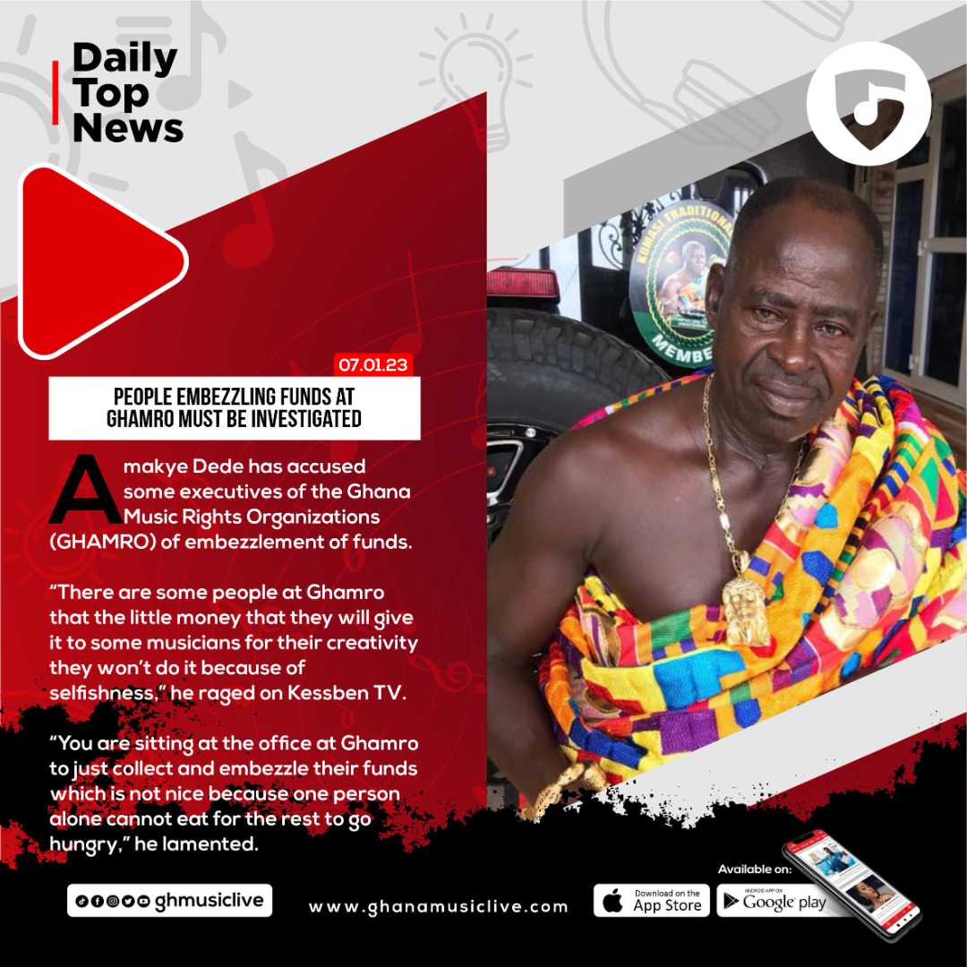 ghmusiclive's tweet photo. People embezzling funds at GHAMRO must be investigated

@amakyedede_ has accused some executives of the Ghana Music Rights Organizations (GHAMRO) of embezzlement of funds.

#dailytopnews
#ghmusiclive
#letspaly https://t.co/maMbFF5dbR