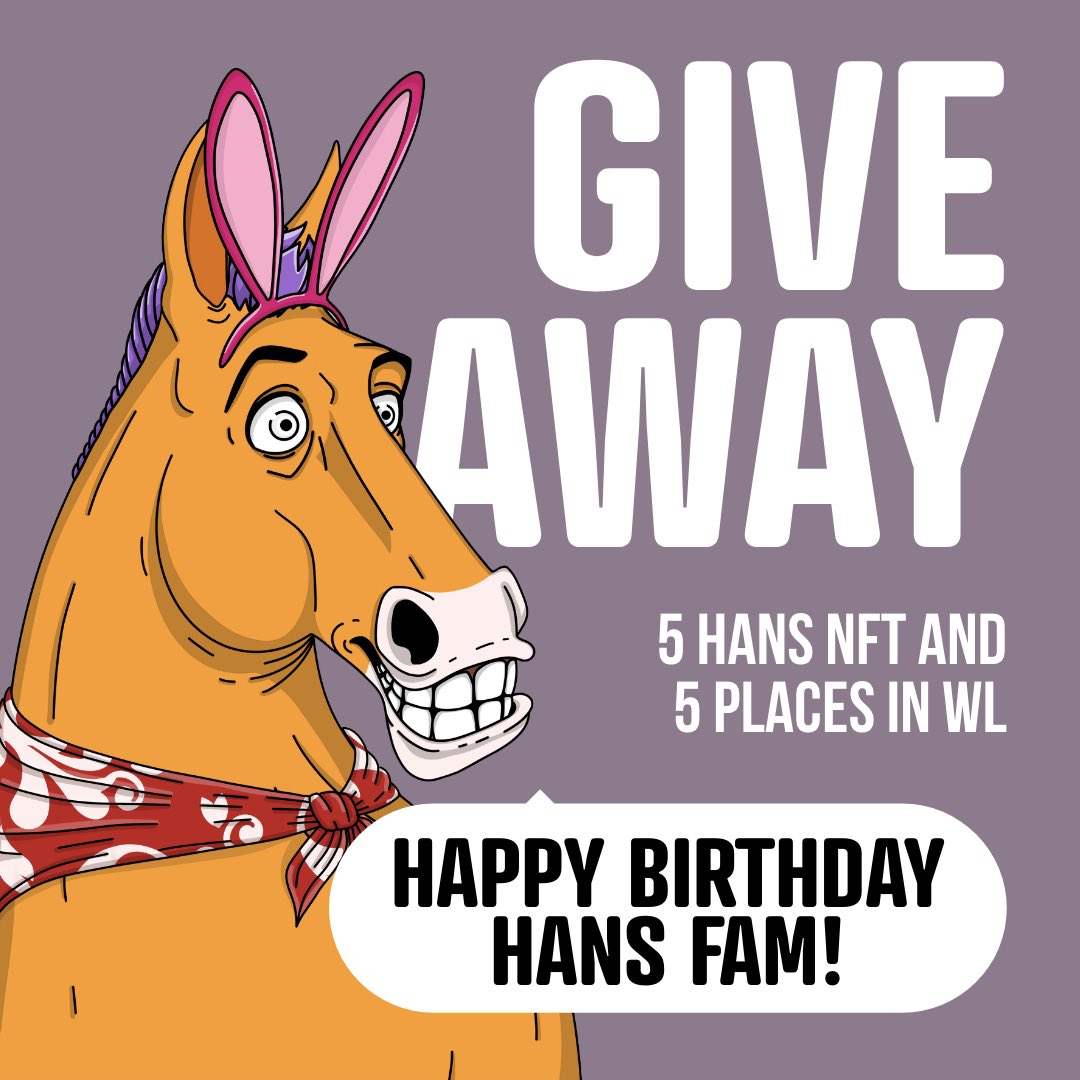 CryptoHansNFTs's tweet photo. Happy birthday CryptoHans!
In honor of that we make a #giveaway!
- 5 places in WL
- 5 Hans #NFTs

Enter:
1. Create a meme and post it on Twitter with the mark of this account
2. Post a link in our discord (meme - chat)
More info: https://t.co/oLIQx8EhHk

#NFT #NFTCommuntiy https://t.co/fjBVz5uWnD