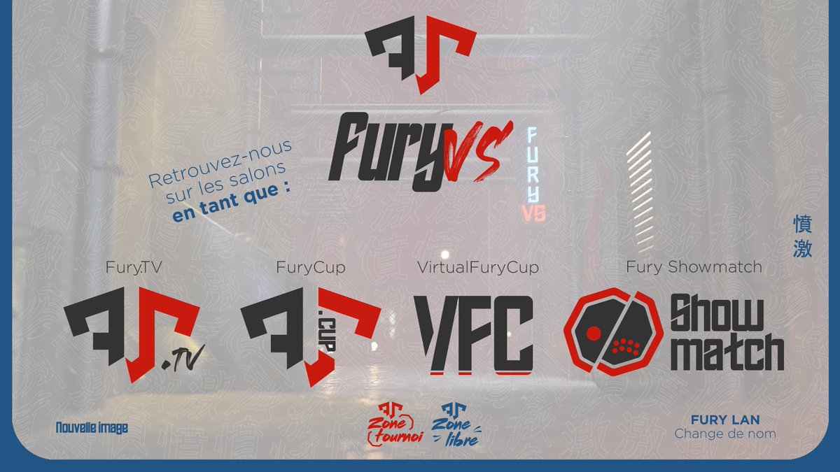 FuryVS_'s tweet photo. ❗️ #FuryLan devient #FuryVS pour toujours plus d'affrontement 🤜 

🎮 En convention #FuryVS se décline en 2 zones; 
🟦 #FuryZoneLibre
🟥 #FuryZoneTournoi

📺 Et en ligne, la #FuryTV propose 3 types d'animation; 
🆚 #FuryCup 
🛑 #FuryShowmatch
🥊 #VFC

Prêt à en découdre ? https://t.co/4XmwILdHHw
