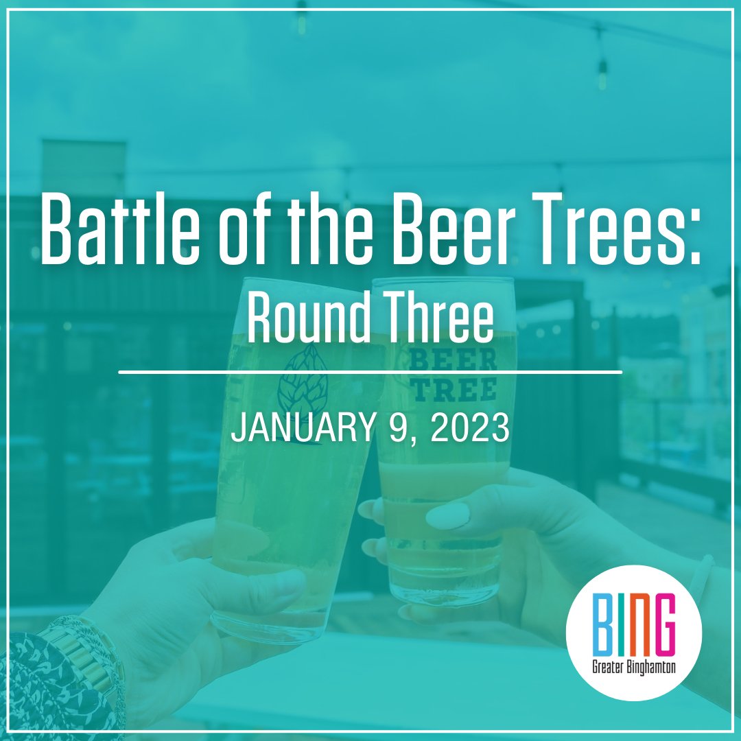 VisitBinghamton's tweet image. Don’t miss the third Battle of the Beer Trees round on Monday, January 9th! The competition continues at Downtown by Beer Tree with sliders. Who will be the winner this time?

#visitbing #bingthings #beertree @BeerTreeBrew