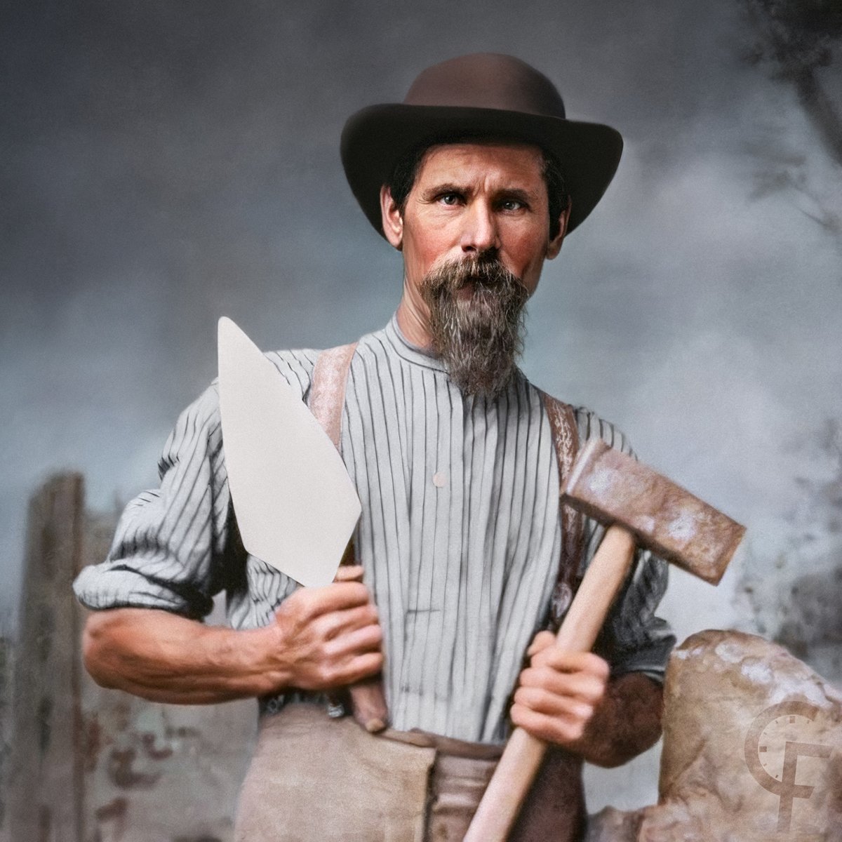 CForetime's tweet photo. 1865. Portrait of a #mason with a trowel and sledgehammer https://t.co/cbOqwaH4fw