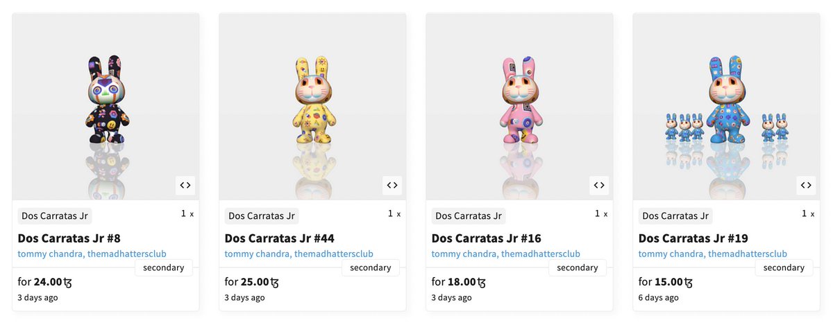 GM! <a href="/madhattersNFT/">𝕿𝖍𝖊 𝕸𝖆𝖉 𝕳𝖆𝖙𝖙𝖊𝖗𝖘 𝕮𝖑𝖚𝖇</a> Dos Carratas Jr, a collaboration with <a href="/radarboy3000/">radarboy3000 ⚫️</a> has secondary sale this week, two of them by @bit_checker_pro thanks ser!! <a href="/fx_hash_/">fxhash</a> fxhash.xyz/marketplace/ge…