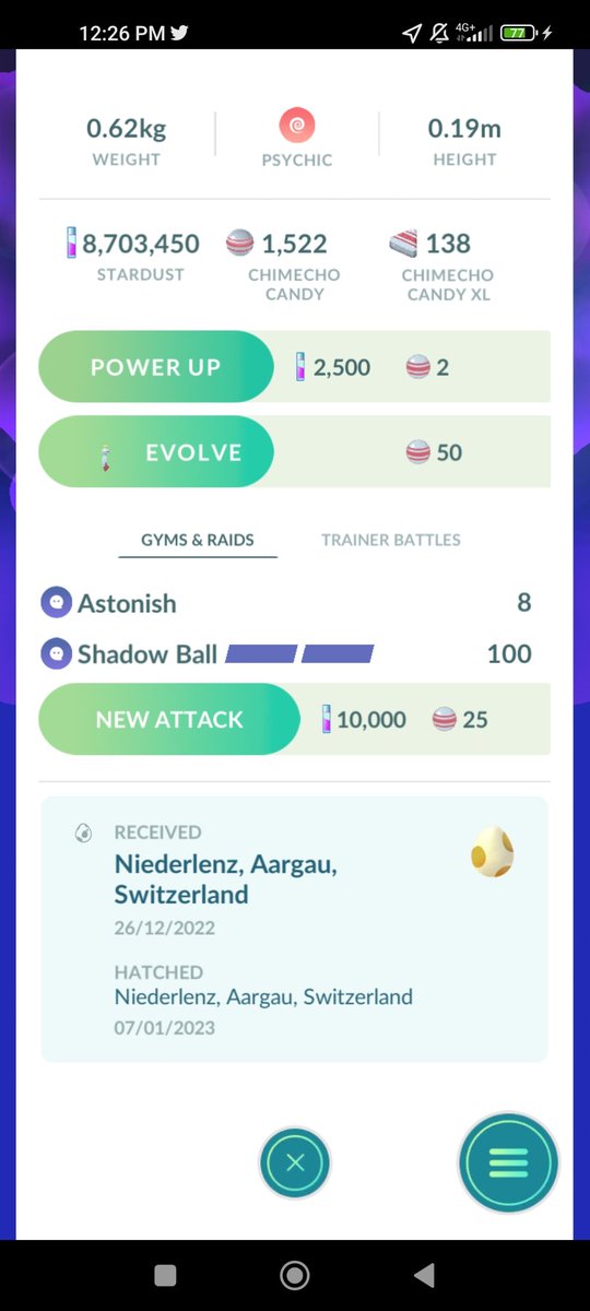 ZzRamonLPzZ's tweet image. Yeeeeah! I hatched a hundo #Chingling 🤩🥳
#PokemonGO