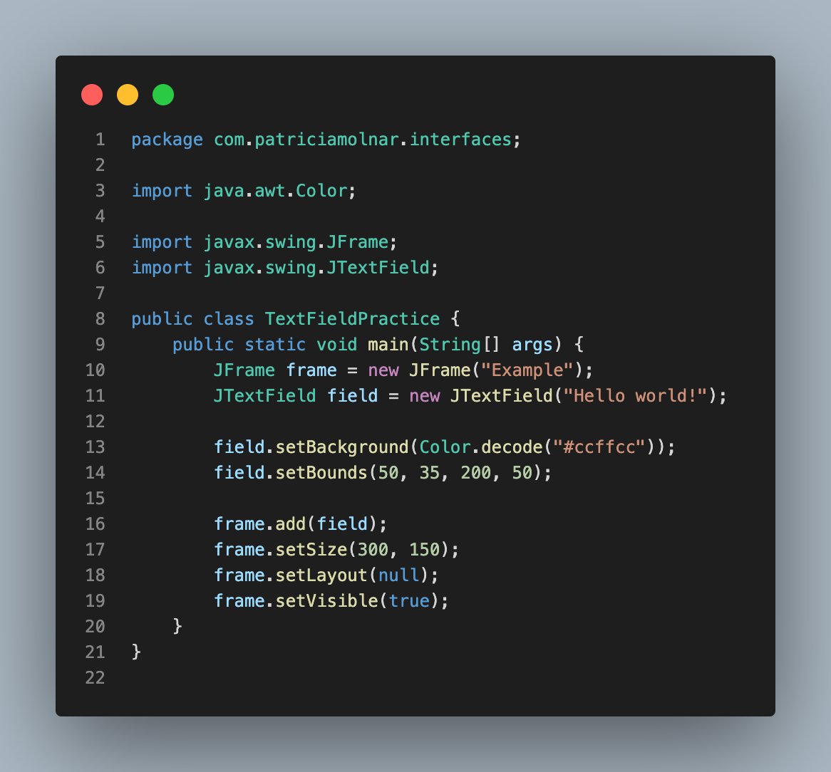 PMcoding's tweet image. Created my first #Java textfield today. Quite different it is from #frontend #webdevelopment. But with time, I should wrap my head around it.