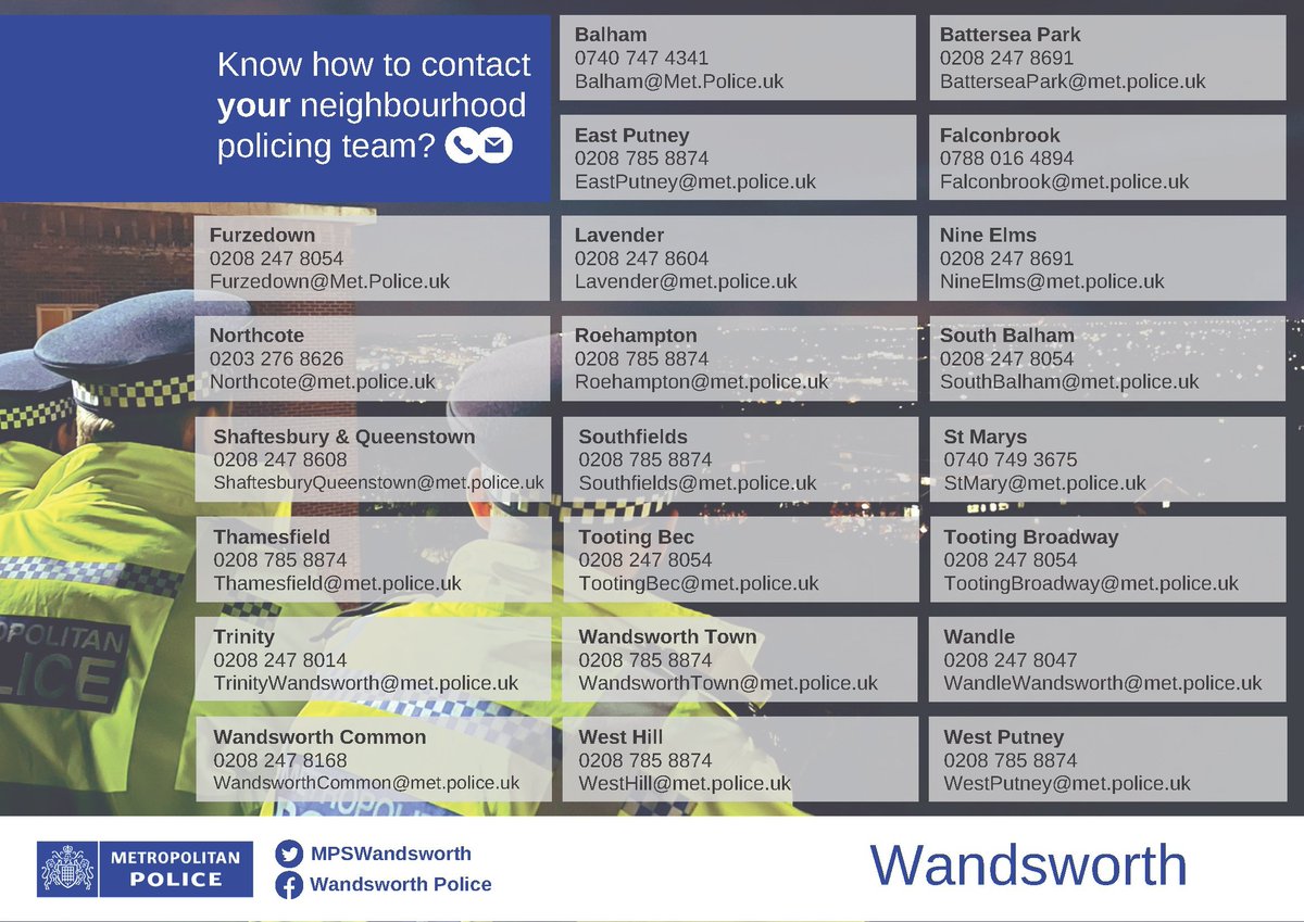 MPSWandsworth's tweet image. Follow your local ward team for details of what they are doing on your street!

Find your team online here - met.police.uk