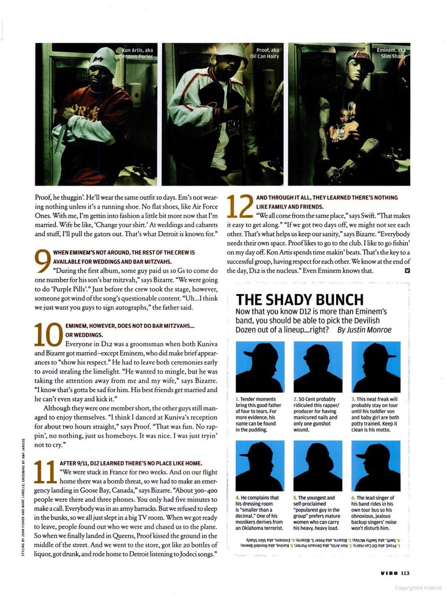 MathersArchive's tweet photo. Eminem and D12 featured in the July 2004 issue of VIBE Magazine
Words by Raqiyah Mays
Photography by Kai Regan
#Eminem #D12 #BizarreD12 #SwiftyMcVay #KunivaD12 #DenaunPorter #BigProof #VIBEMagazine #RaqiyahMays #KaiRegan https://t.co/uRGTgJaQT7