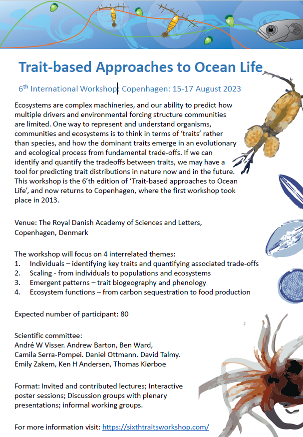 WRMarineSpecies's tweet photo. Trait-based Approaches to Ocean Life - 6th International Workshop (15-17 Aug 2023, Copenhagen)  https://t.co/MgeMNHoffO https://t.co/xXNeRwEcg0
