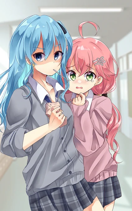 陽キャがいっぱいの廊下を怖くて一人で通れないみこちと一緒に通ってくれるすいちゃんの図#miComet #miko_Art #ほしまちぎゃらりー 