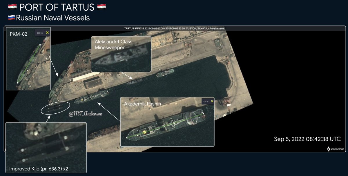 MT_Anderson's tweet photo. @The_Lookout_N @CislakJaroslaw @KaptainLOMA @IntercityFC @CovertShores @SMACT72 @FouthTimeLucky @tansley_adam I have only 1 spot of more than 1 submarine in Tartus. Both of those look like Kilos to me (from Sep 5 2022). No spots of the Severodvinsk on the surface for me either. https://t.co/4hEclzGbZ3