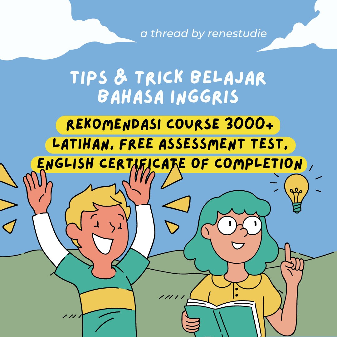twinklespies's tweet photo. Tips &amp; Trick Belajar Bahasa Inggris 🇬🇧

; rekomendasi course 3000+ latihan, free assessment test, english certificate of completion  
(simak sampai habis yaa! bakalan ada free trial course buat temen-temen Reree♡)

a thread by @renestudie https://t.co/NnGx9Osvm7