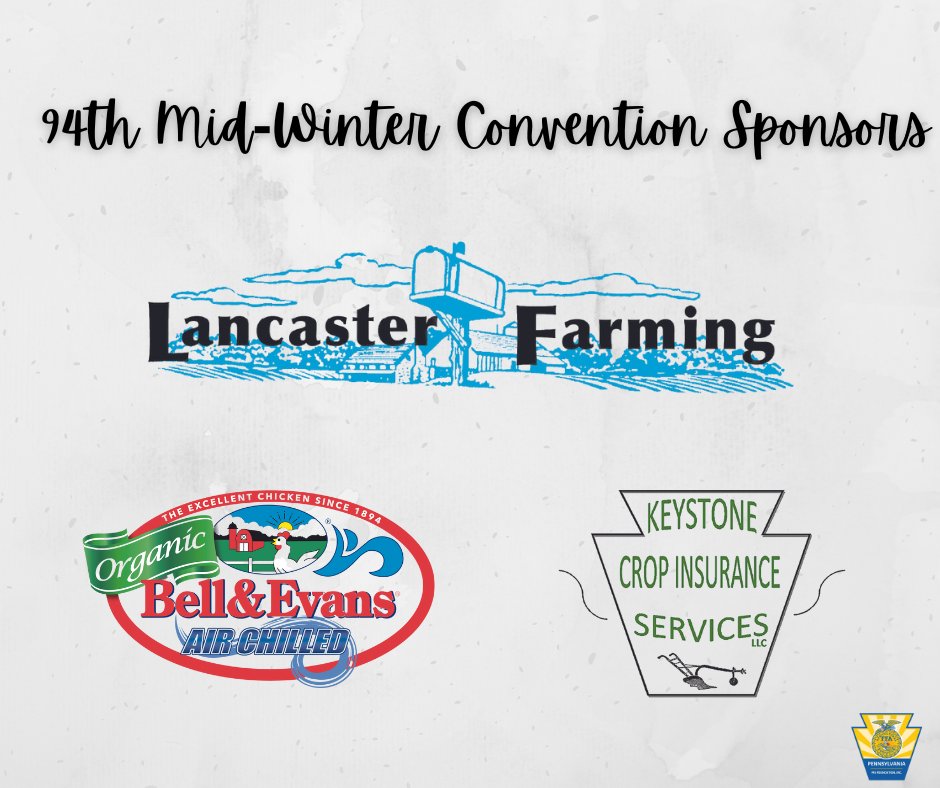 Thank you, Lancaster Farming, Bell &amp; Evans, and Keystone Crop Insurance Services, for supporting the 94th Pennsylvania FFA Mid-Winter Convention! 🤝

The 94th Mid-Winter Convention will take place Monday, January 9th at 2pm in the New Holland Arena. We hope to see you there! 🚜