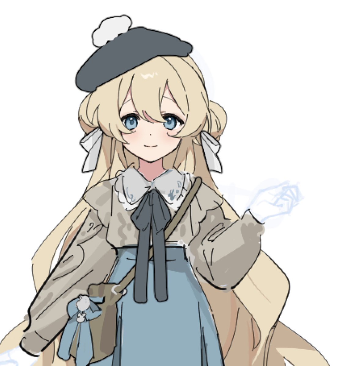 1girl solo long hair hat white background blue eyes skirt  illustration images