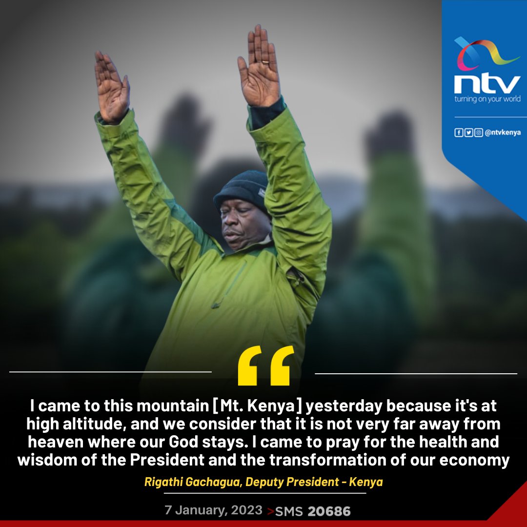 ntvkenya's tweet photo. Mt Kenya is not far away from heaven, DP Gachagua on why he prayed facing the mountain.

VIDEO: https://t.co/myGXgnKJPl https://t.co/m6zzptgXVC