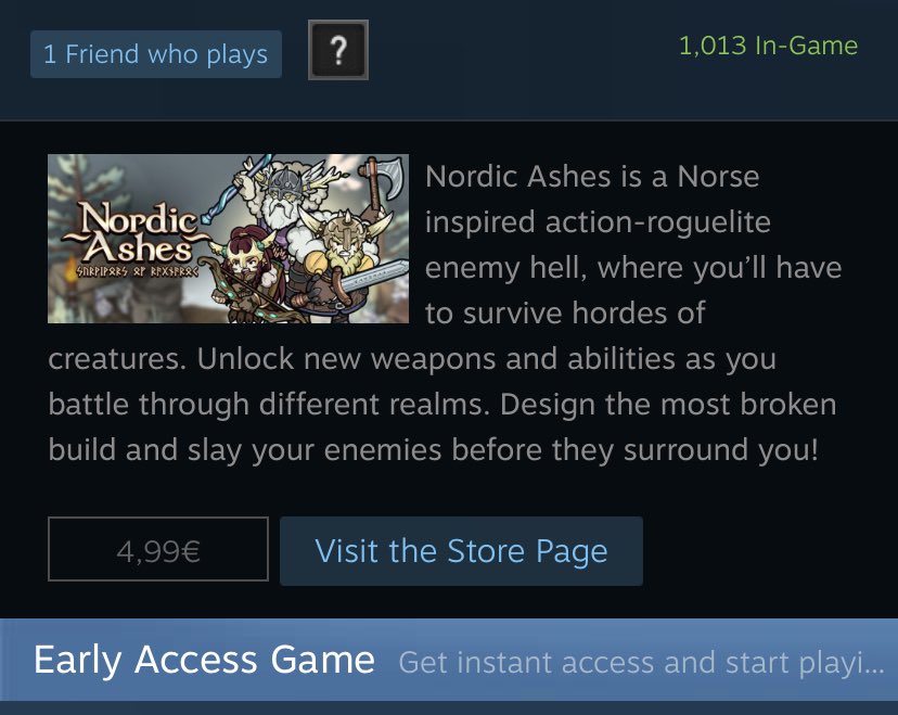 NoxfallStudios's tweet photo. We have more than 1000 concurrent players right now @NordicAshes ! Thanks for all your support! We will continue working hard! 😁

#Steam #earlyaccess https://t.co/QRTJ5Y5JXS