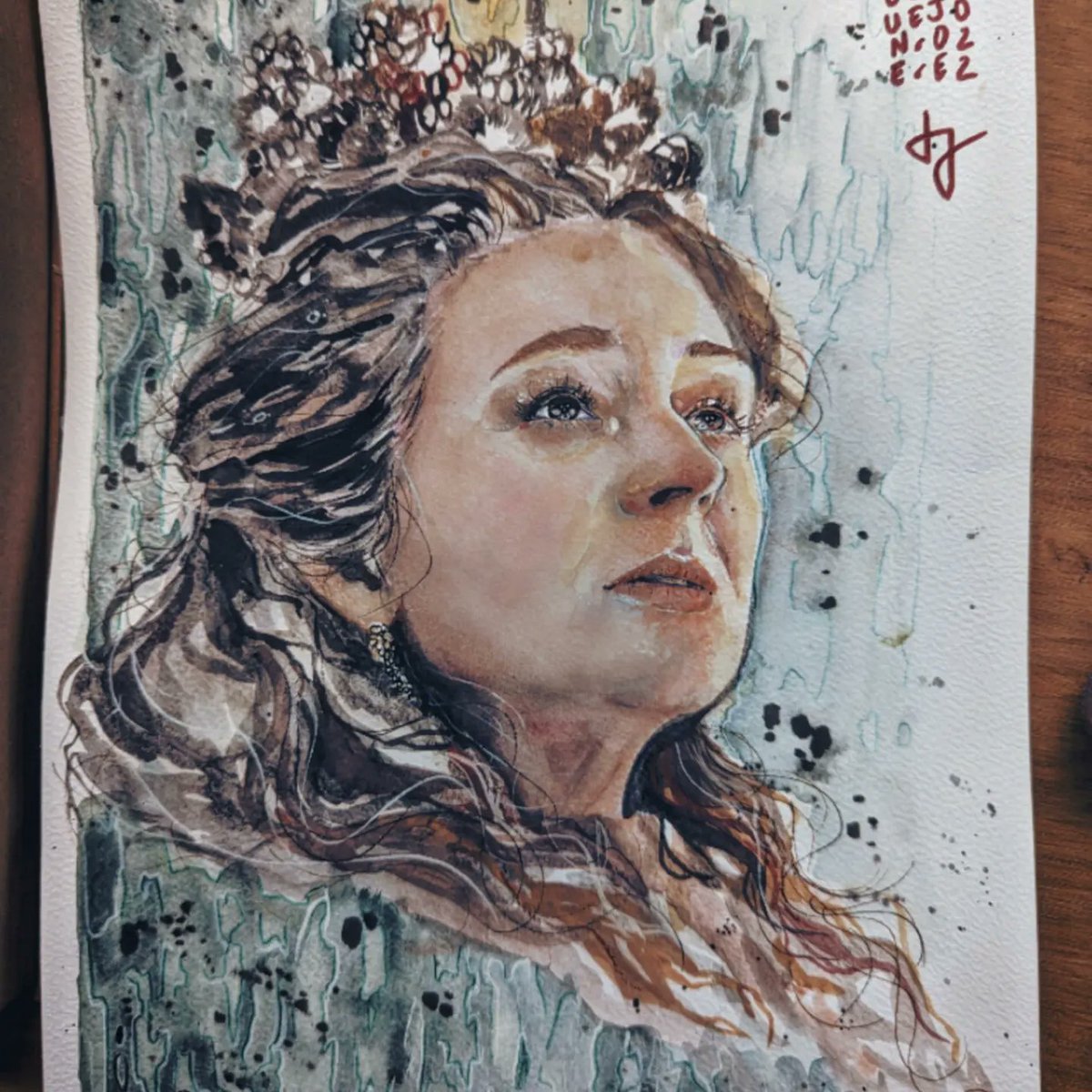 Melodwiz's tweet photo. Le symbole de la nation bretonne.

@anne_girouard @Kaamelott_tweet @aastieroff 

#kaamelott #guenièvre #annegirouard #alexandreastier #aquarelle #portrait #watercolor #drawing #myart #queen #illustratenow #artstagram #instart #paint #painting https://t.co/ECh2v5aGFT
