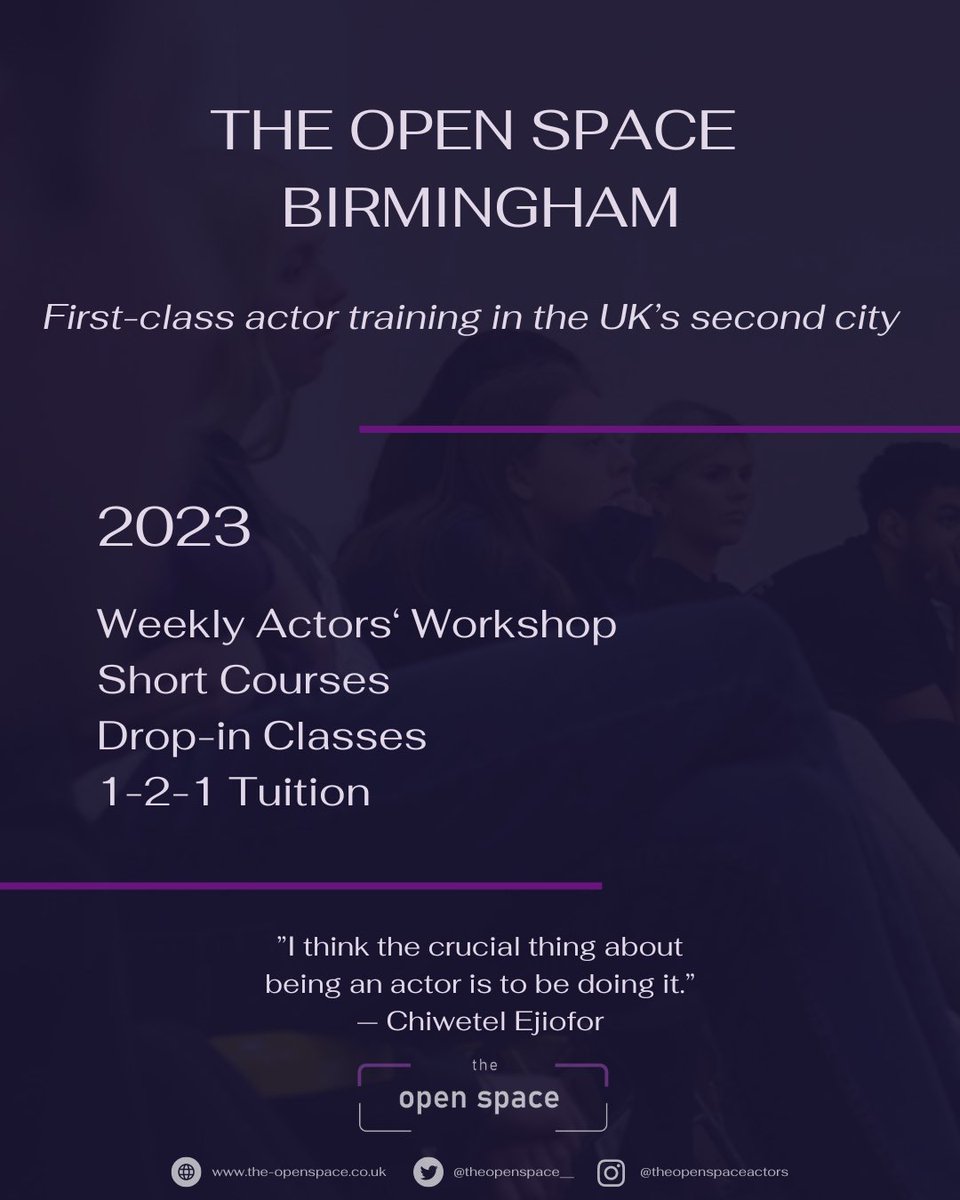 theopenspace__'s tweet photo. THE OPEN SPACE in 2023! 

New workshops, classes and short courses for actors running throughout the year in Birmingham City Centre. 

💜 https://t.co/XXAHqFP7xY
