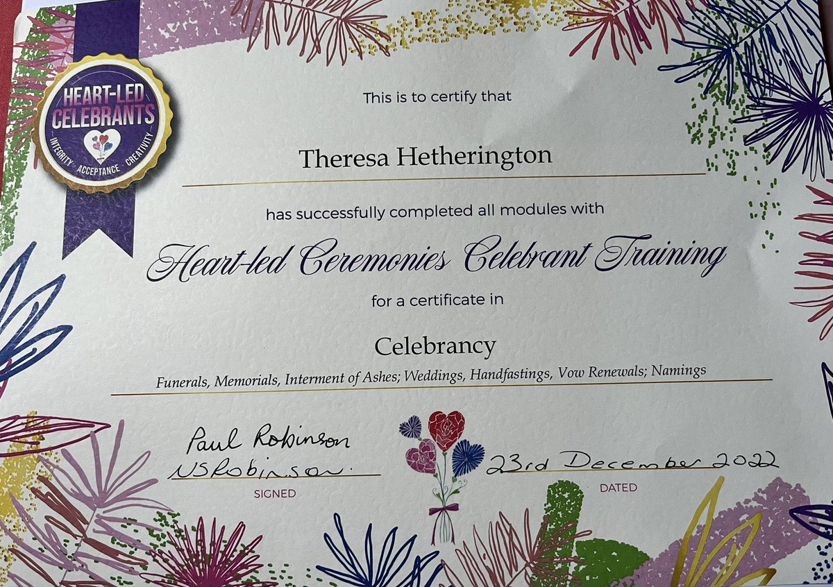 It’s arrived! #celebrantcertificate #heartledcelebrants #celebrant #ukcelebrant #northeastcelebrant #weddingcelebrant #funeralcelebrant #namingceremonycelebrant #renamingdaycelebrant