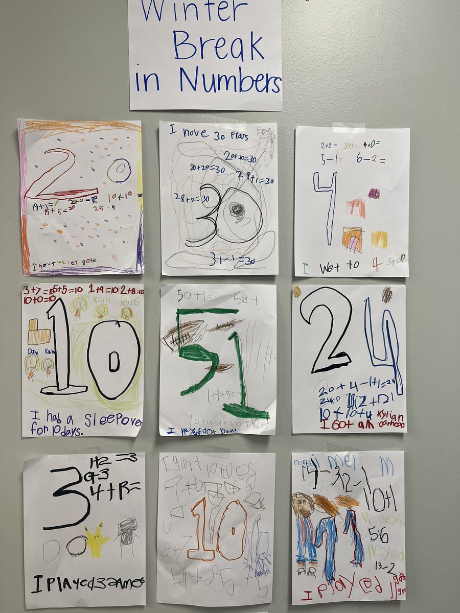 MrsHogan_DCS's tweet photo. Our winter break in numbers. 

❄️ Find a number that describes something you did over break - then find ways to represent that number https://t.co/itICp0vQGe