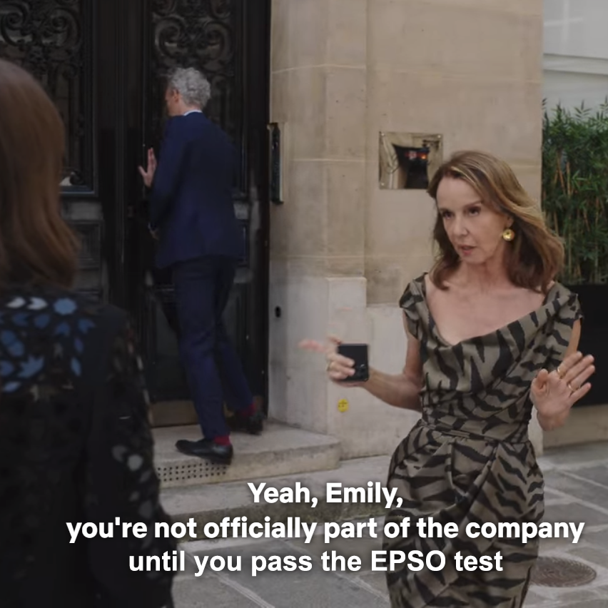 meme_ec's tweet photo. Emily's boss reminds her the real target.
#EmilyInBrussels https://t.co/f50rKTrUL3