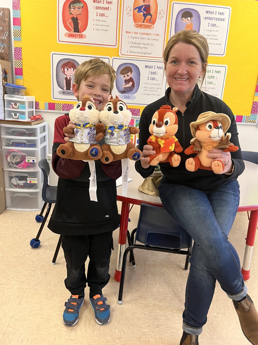 Turns out Mrs. Kerrivan got Chip and Dale stuffies in Disney when she was 7 too! Love the “Show and Share” excitement! <a href="/RoncalliSchool/">Roncalli Elementary</a>