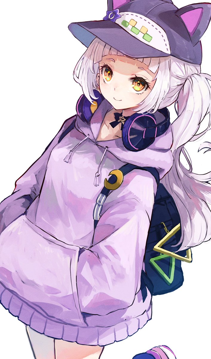 murasaki shion 1girl solo headphones hat long hair headphones around neck hood  illustration images