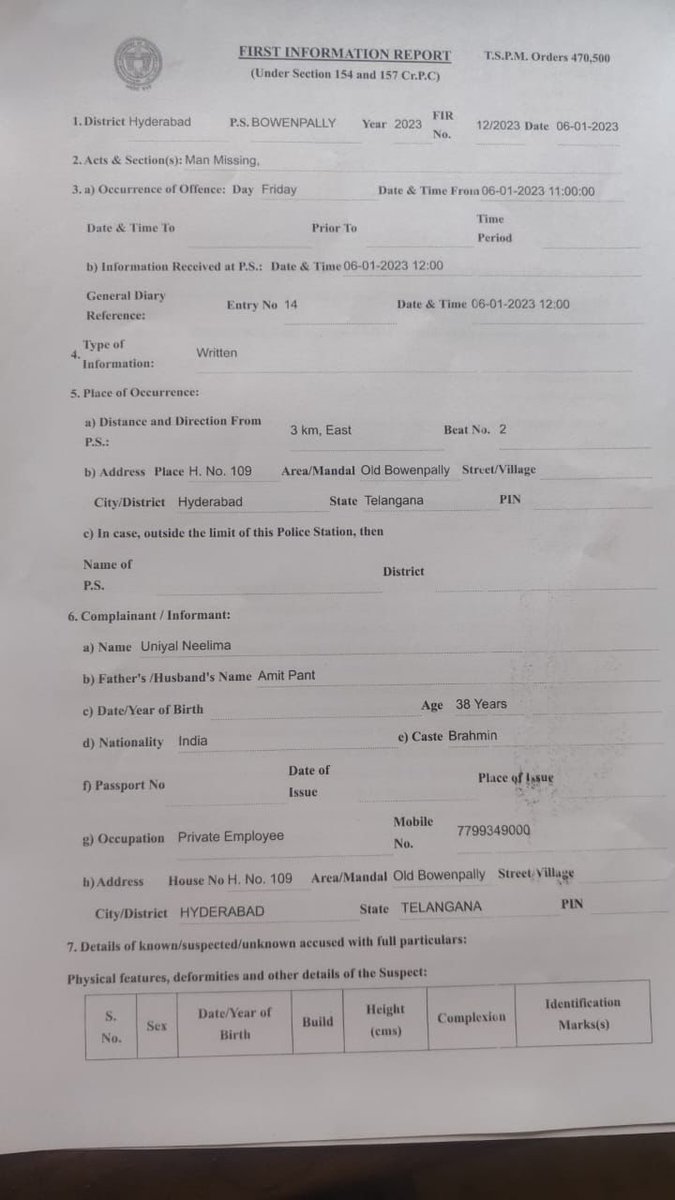 semwalsanjay423's tweet photo. Dear CM Telangana Mr K C Rao Sir @TelanganaCMO 
Seek your help to locate my uncle Mr KP Uniyal, an Alzheimer's patient, 77 years age-missing from Bowenpally, Secunderabad since 11 AM yesterday. Encouragement at your end to law enforcement agencies would surely help. FIR attached. https://t.co/8G3fUVXBnz
