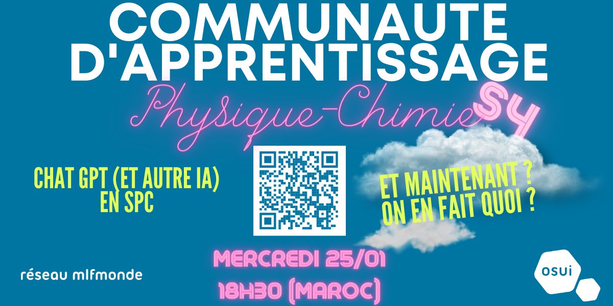 L'IA (#intelligenceartificielle) est là et ne va pas disparaitre !
Rejoignez-nous le mercredi 25 janvier à 18h30 pour réfléchir, échanger et inventer ensemble.
#mlfmonde #mlfpedagogie #juliehg #dir_CDP_Rabat #mzemmouche #osui