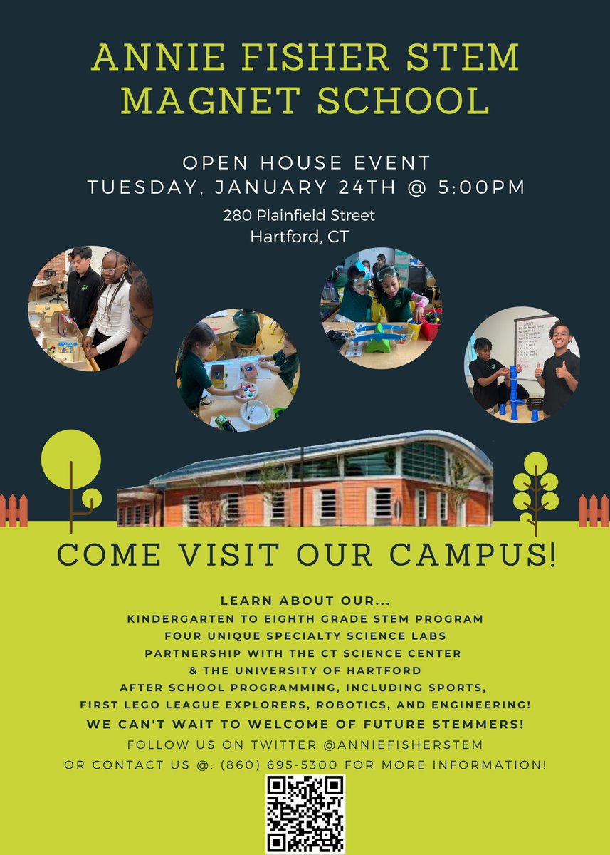 STEMEdCT's tweet photo. Please join us for our Open House event on January 24, 2023 @AnnieFisherSTEM to learn about our incredible STEM learning community. We currently have 40+ open seats in Kinder and seats open in Gr 1-8 for the 23-24 school year. We look forward to meeting new potential families! 🌱 https://t.co/7AMs9WjOHs