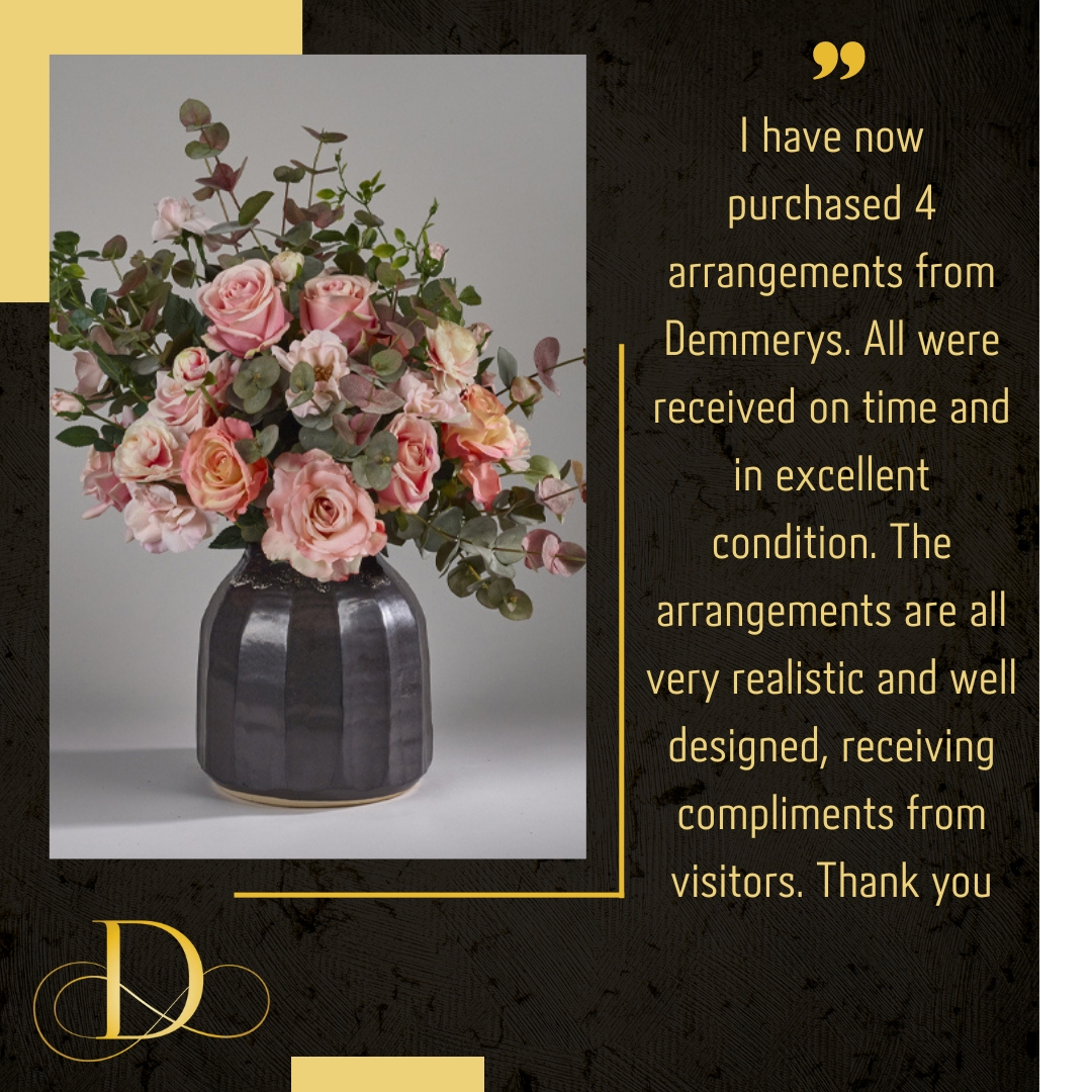 Demmerys's tweet photo. Ian purchased The Holloway (https://t.co/0pMdmcZk1X) from Demmerys to add to an ever growing collection of Demmerys arrangements and we're thankful for his kind words about our amazing arrangements! #artificialflowers #florals #flowers #flowerarrangement #silkflowers https://t.co/tGrcjVoanS