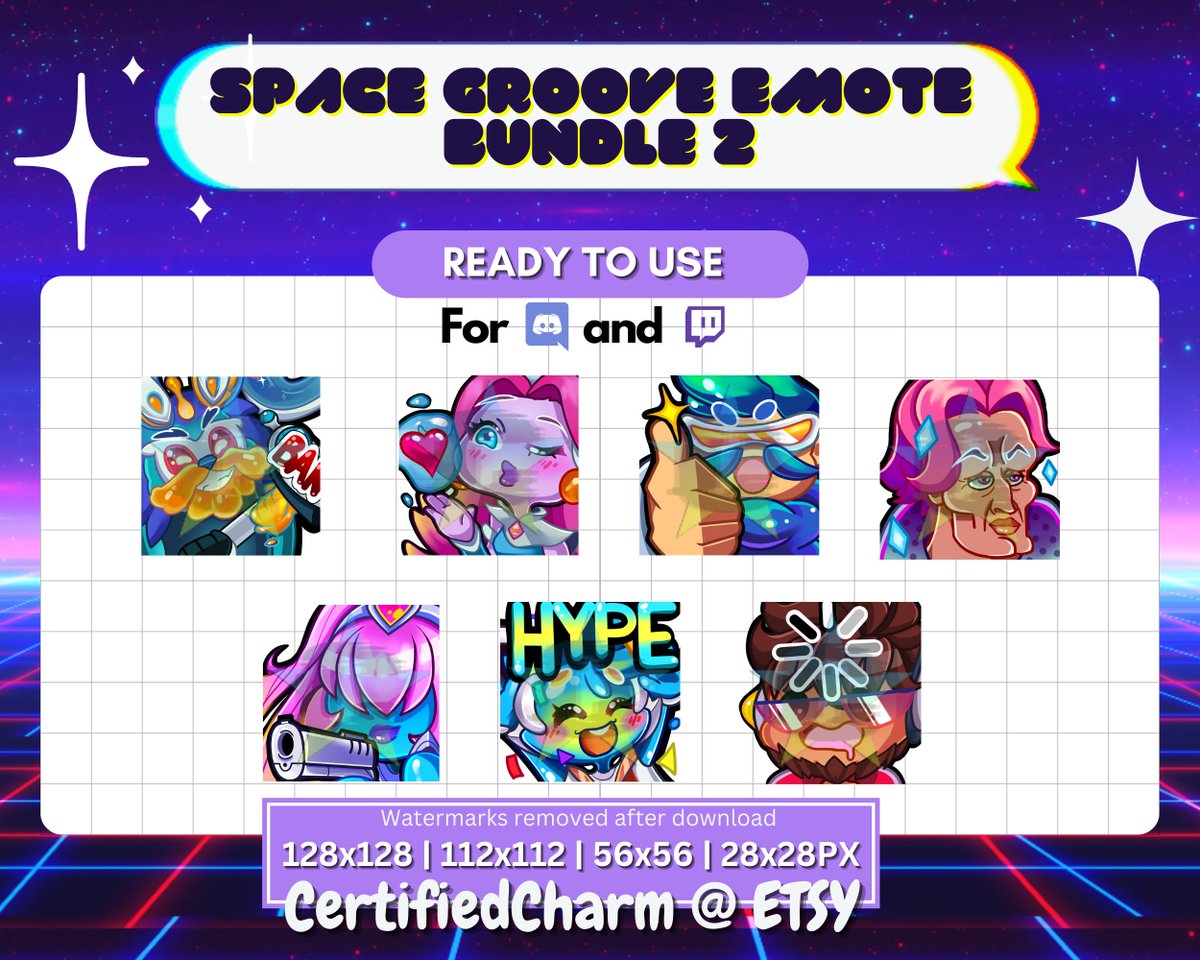 C3rtifiedCharm's tweet photo. Excited to share the latest addition to my #etsy shop: Cute Space Groove Emotes Bundle Pack 2 for Twitch/Discord | Premade Custom Emotes | Gaming | Streamer Graphics https://t.co/W4AufUPcU7 #videogame #spacegroove #spacegroovenami #spacegrooveteemo #spacegroovegragas #leagueemote https://t.co/Ky4JUITo4C