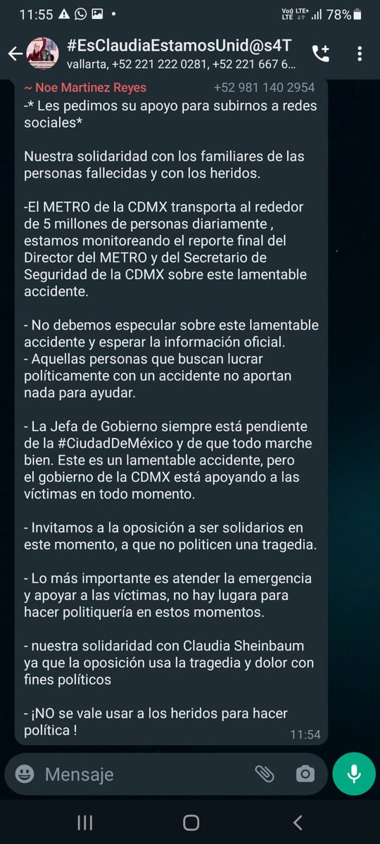 AlessandraRdlv's tweet photo. “Les pido su apoyo para comunicar lo siguiente”:

Si no la queremos en la ciudad, mucho menos en la presidencia de este país. 

La ineptitud y negligencia cobra vidas. Ya váyase, pida licencia y siga en su campaña ilegal @Claudiashein https://t.co/LL3VYndItn