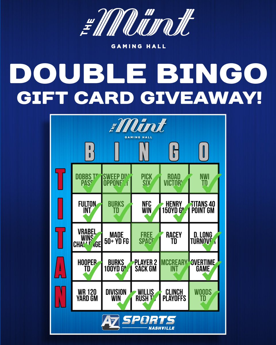 DOUBLE BINGO GIVEAWAY ✅ We’re giving away ✌️ $100 gift cards to random winners who:

1) follow <a href="/mintgaminghall/">The Mint Gaming Hall</a> 
2) Retweet this
3) reply &amp; tag a Bingo buddy ⬇️