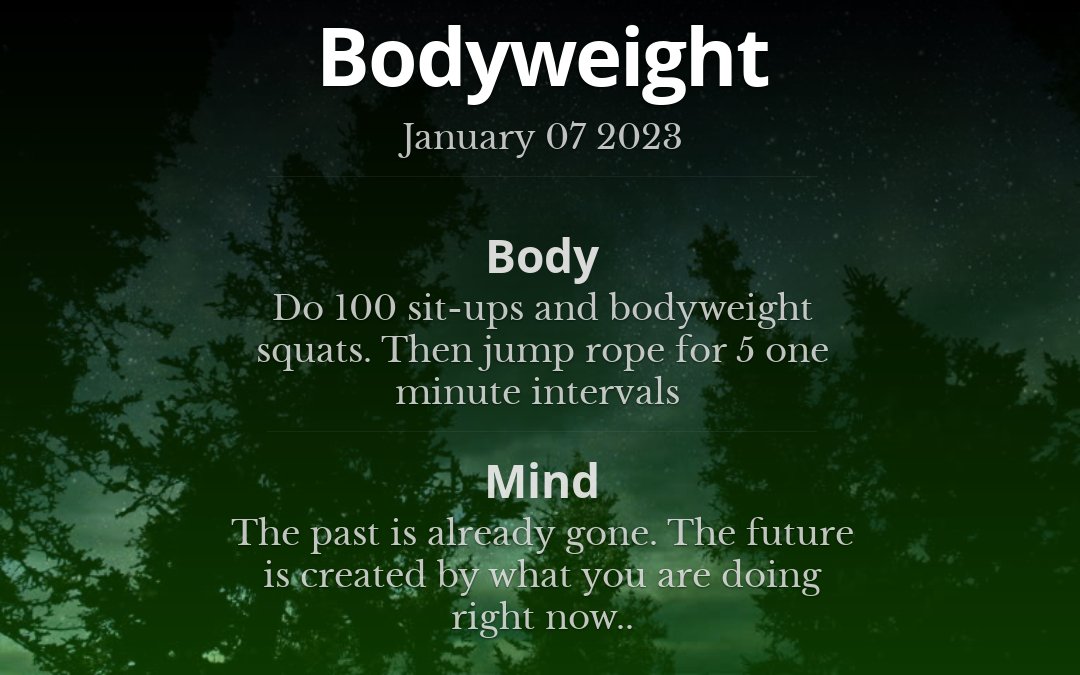 _RealMindBody's tweet photo. Do 100 sit-ups and bodyweight squats. Then jump rope for 5 one minute intervals #bodyweight #workout #calisthenics #fitness #streetworkout #gym https://t.co/63ovnqIheJ