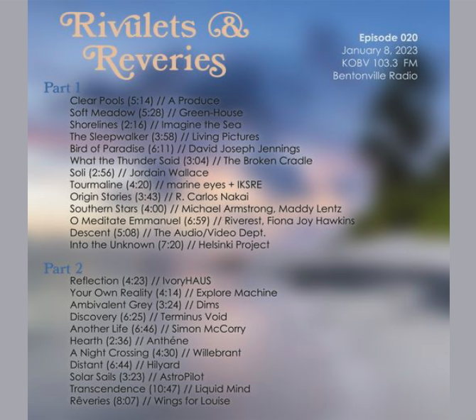 terminus_void's tweet photo. Excited to be part of Rivulets & Reveries this Sunday (1/8) at 9pm EST / 6pm PST on KOBV 103.3. Its going to be a great show!
Tune in online at:
https://t.co/7v7fbrTgI0
#ambientmusic @KOBV1033 #liquidmind @LiquidMindCW #helsinkiproject
@helsinki_project https://t.co/NEXopkGHuY
