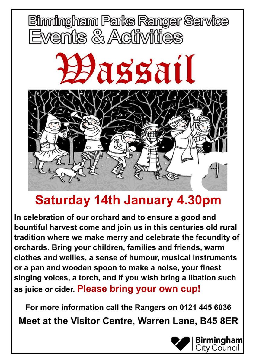 #SWBrumEVENTS – Wassail
INFO:👉  bit.ly/3Q3wp7A

📅 Sat 14th Jan 2023 
🕛 4:30pm
📍 #LickeyHills Country Park 
👤  All welcome

Hosting an event/class? Share across our social media👌 ADD for FREE: bvoices.uk/ievents

#Wassail #BirminghamUK #BirminghamUK
