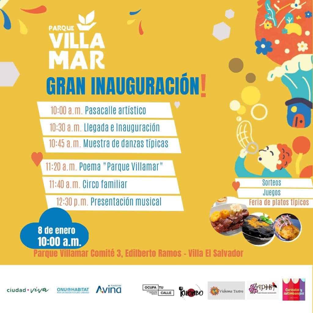 josechong's tweet photo. Para empezar el año comparto invitación de la inauguración de #espaciopúblico y #microbosque en #Lima que apoyamos desde #ProgramaEspacioPúblico @onuhabitat en colaboración de aliados @FundacionAVINA @OcupaTuCalle #ciudadviva y la comunidad.
@ONUHabitatAndin https://t.co/hgjLp30CaT