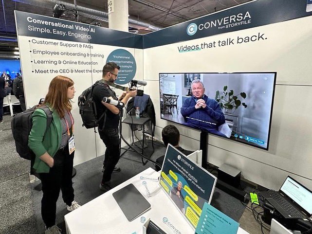 StoryFile's tweet image. We’re at #CES2023 having a blast talking to @WilliamShatner’s #storyfile with some incredible people over here. Come join us at booth #60455! 
#ConversationalVideo #ConversationalAI #Innovation #NewTech #Startup #CES #AI