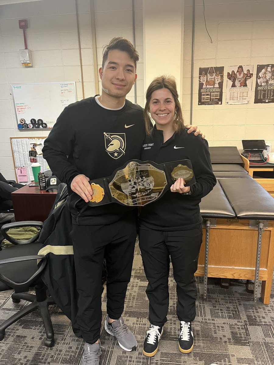 Husser’s toughness and Rachel’s professionalism is why our Army Hockey Family is still whole today. Today the boys chose to give Rach our Player of the Game belt for saving our brother’s life. Thank you Rachel and all the medical staff involved for being the best at what you do.