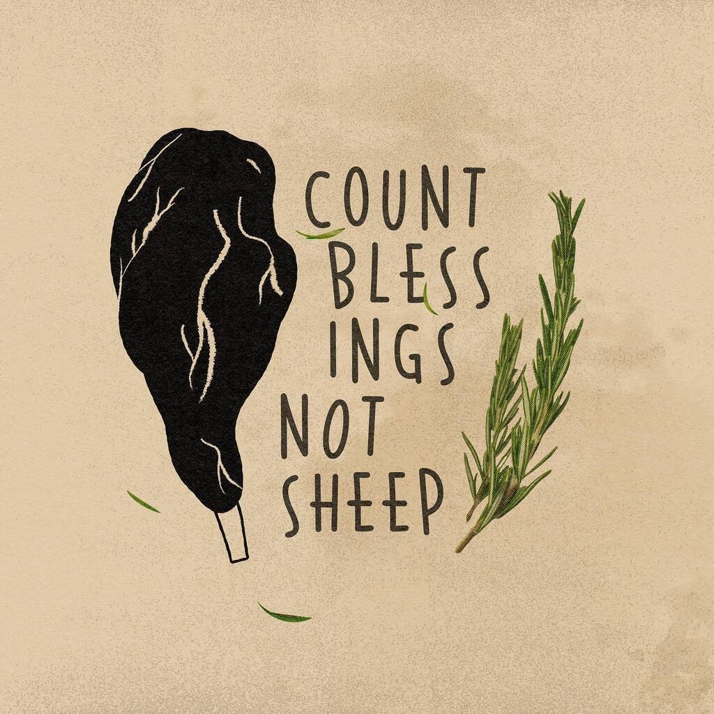 SheetstotheWind's tweet photo. Count blessings, not sheep. This little quip has been bouncing around in notebooks, digital files, heads, and beds for a couple years now - and it feels good to put the big “finished” stamp on it. 

🐑🌿🛌
#SheetsToThewind #Artist #GraphicDesign #Design… https://t.co/FneVNQxtih https://t.co/B91GVWfGJN