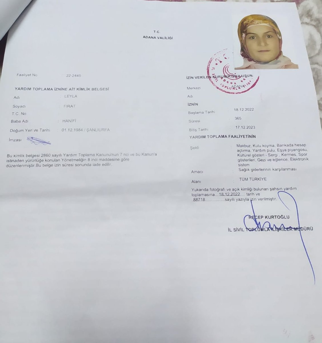 Alıcı: DAMLA FIRAT YARDIM KAMPANYASI
TR 64 0001 0000 1597 5235 5950 01
Valilik Sorgu No:22-2445/Leyla Fırat