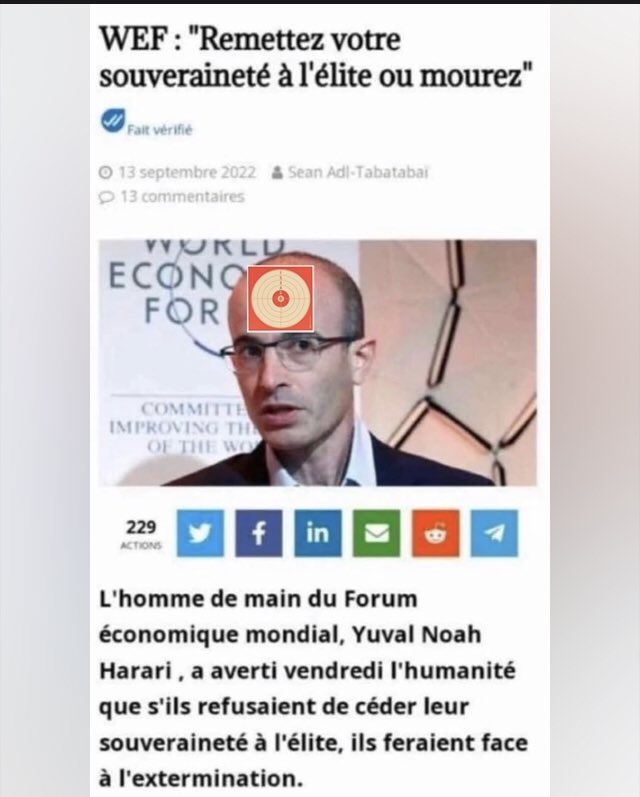 🟥🟥⬛️🟥🟥

Yuval Noah Harari le protégé de Schwab au WEF,menace l’humanité toute entière et très peu de réactions sur ces menaces d’extermination.
Faites savoir ceci.
🟥🟥⬛️🟥🟥
#rt #Harari #WEFpuppets #WEF #KlausSchwab #Mafia #CriminalMinds #VeriteEtJustice