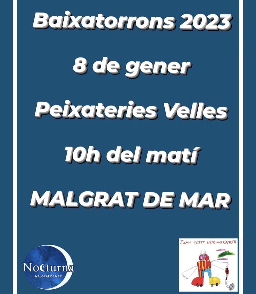AmicsJoanpetit's tweet photo. Demà la #baixatorrons de Malgrat! Us hi esperem!
Moltes gràcies pel suport, #Baixatorrons2023!
#stickcontent ☺️ #stickcontenta #JoanPetitNensAmbCàncer https://t.co/8qj7iCL5Om