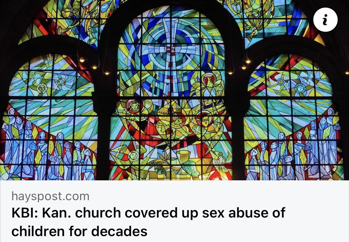 Yep. The church covered up sexual abuse of children for decades. 

And, the horribly narrow statute of limitations in Kansas likely means NO ONE WILL BE PROSECUTED!

But, that can be fixed . . . (1/3)

#ksleg #clergyabuse #sexualassault
#survivors 
hayspost.com/posts/660ac92b…