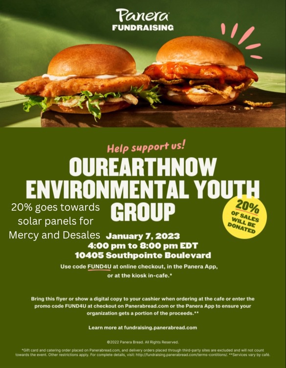 OurEarthNow's tweet image. Bring this flyer with you tonight to help us raise money for solar panels for @DeSales_Colts and @MercyAcademyJag #caringforGodscreation #laudatosi