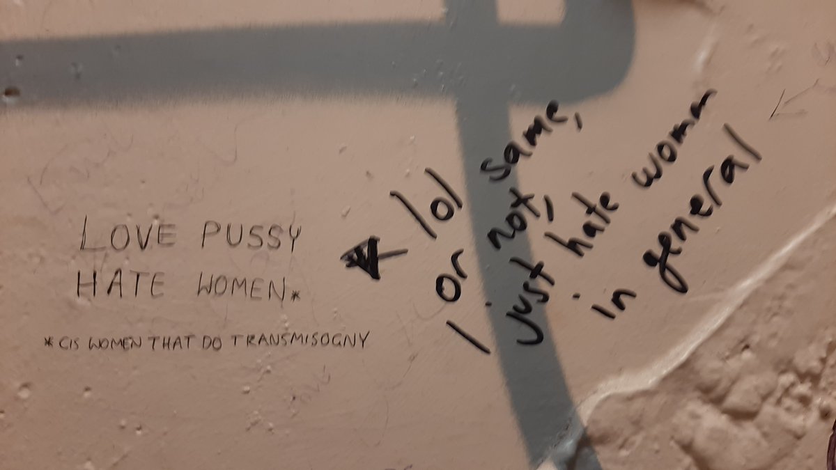 fellowfallopian's tweet image. Charming graffiti I encountered in the womens' toilets of a London pub recently 😶