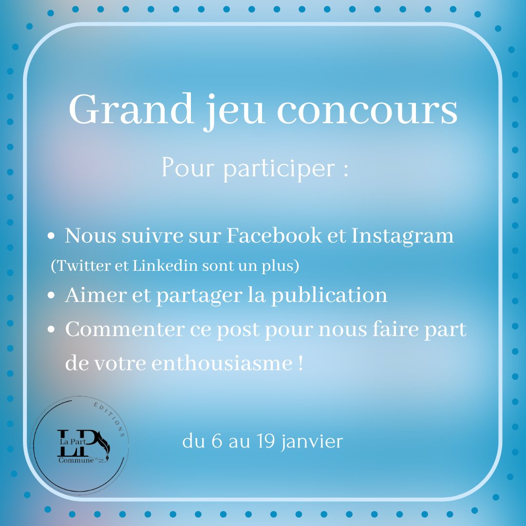 LaPartCommune's tweet photo. 📚 Bonjour amis lecteurs,

En ces temps de fêtes, les Éditions La Part Commune ont aussi quelques surprises pour vous… 🎁

[TROISIEME ET DERNIERE SURPRISE] 

Cette année, la maison d'édition célèbre ses 25 ans d'existence ! 🥂 Vous en conviendrez, c'est une date qui se fête. https://t.co/3DhW1k4jwf