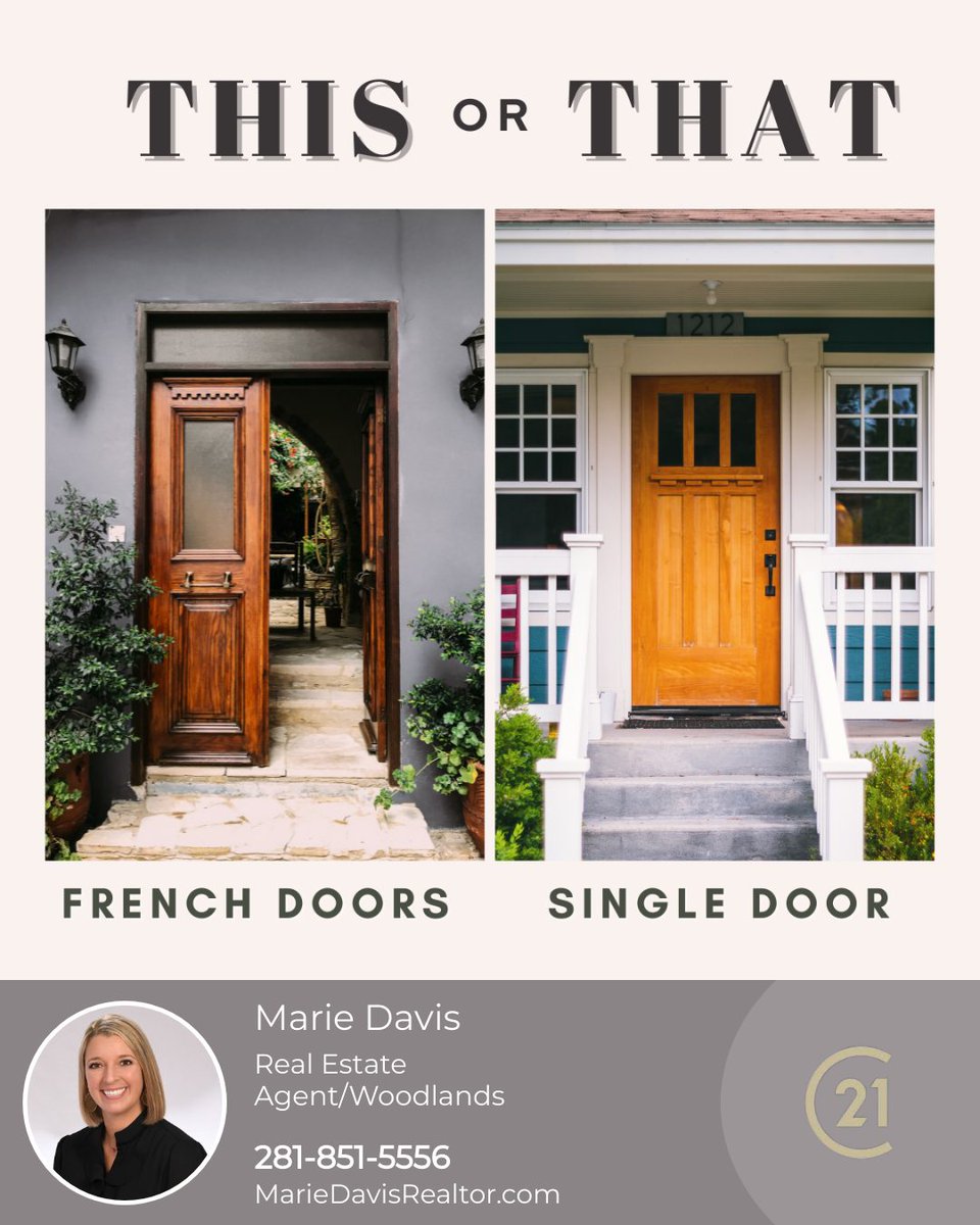 mariedavishomes's tweet photo. What's your favorite style of front door, double doors, or single?
#ThisOrThat #FrontDoor #HomeStyle #FrenchDoors #SingleDoor #DoorWay https://t.co/Xj8qtMOQmT