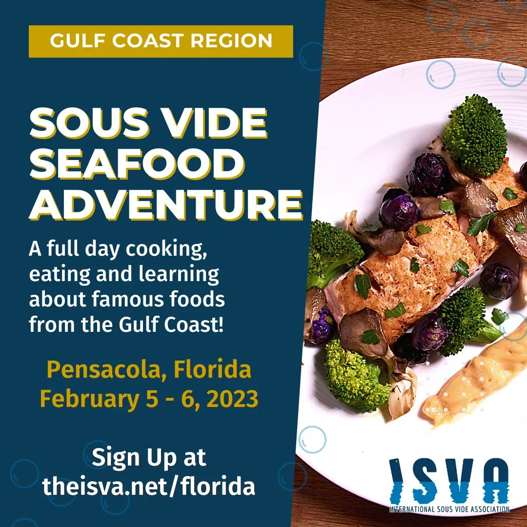 theISVA's tweet photo. Join us in Florida and learn to prepare fish, shellfish and other creatures of the deep using sous vide. After a full day of demos, learning &amp; EATING, enjoy a multi-course sous vide meal from Chef James Briscione at his restaurant, Angelena’s! Sign up at https://t.co/d0XDYDRM7z… https://t.co/U8FyP83WFA