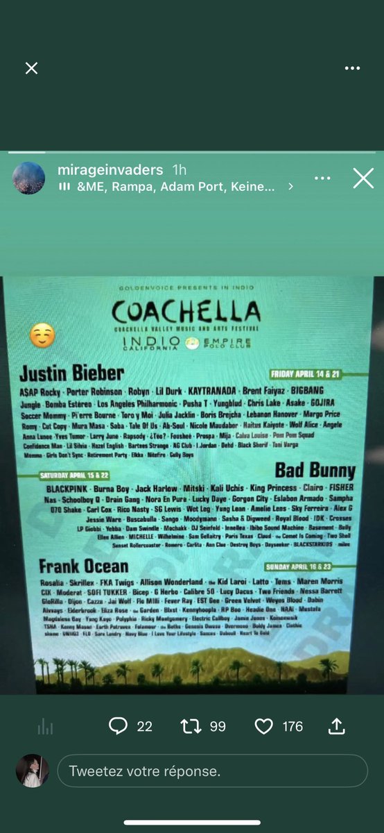 ldr123djfkdk's tweet photo. ANGÈLE A COACHELLA???? PAAARDON?? https://t.co/sQXQC4zuIv